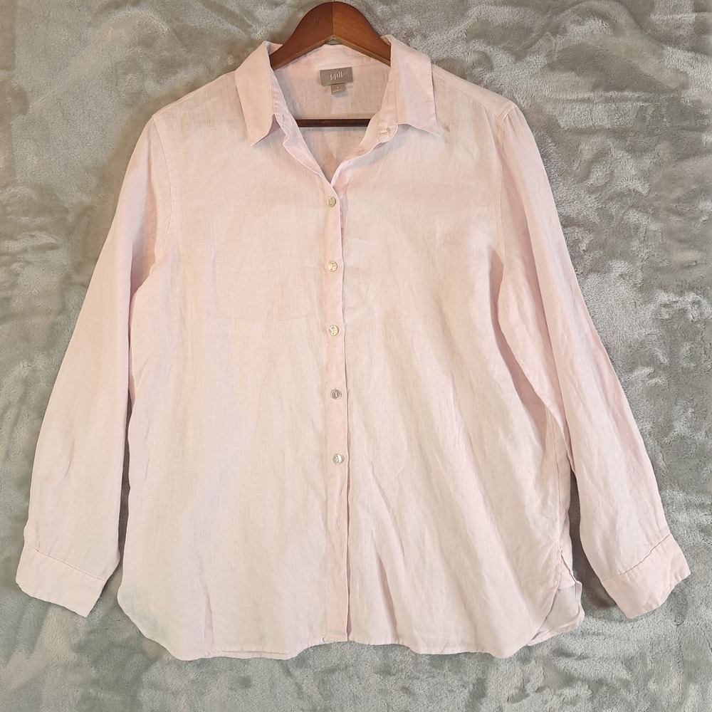 J Jill Linen Button Down Shirt Womens Small S Light Pink Long Sleeve Collared